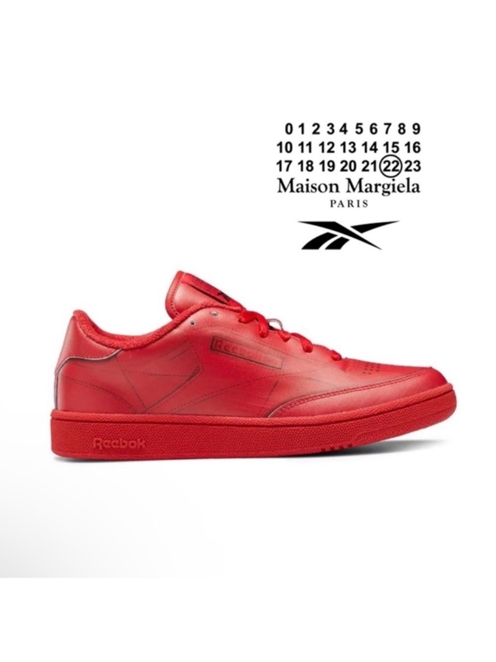 New MAISON MARGIELA REEBOK Logo Club C Tromp L’oeil Vector Red Leather Sneakers